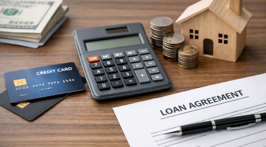 credit cards and loan agreement representing small business financing options